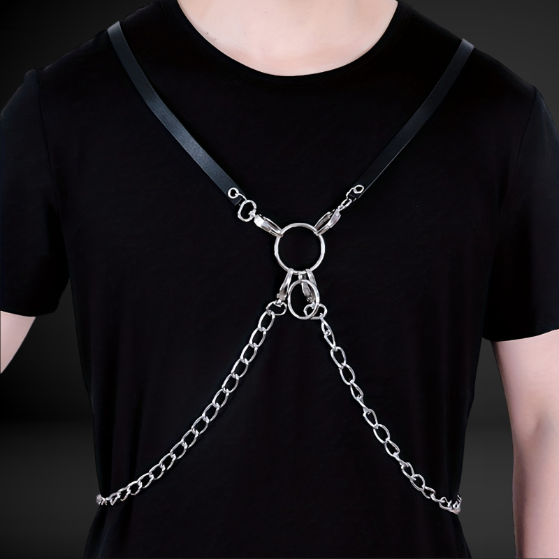 Leather Chest Harness with Chain