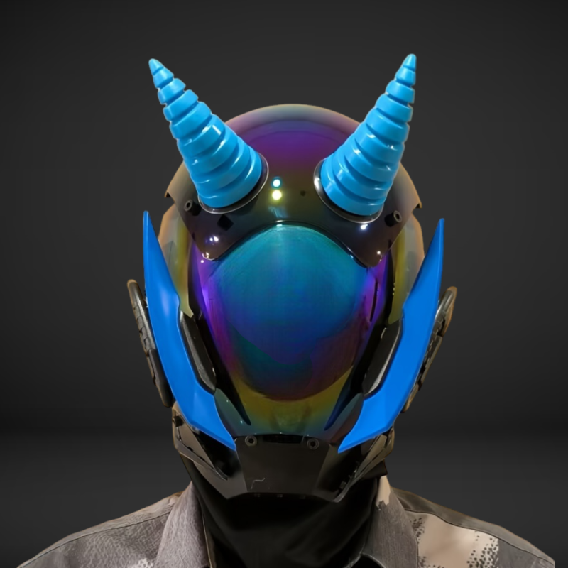 Futuristic Blue Horn Robot Mask