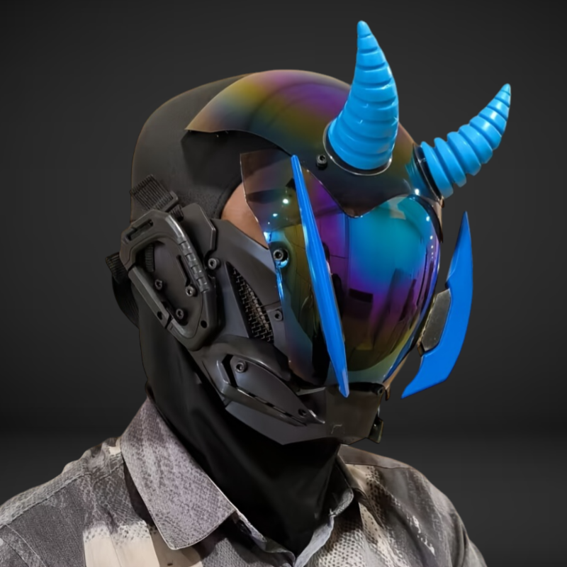 Futuristic Blue Horn Robot Mask